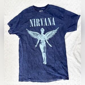 NWOT- NIRVANA Official Licensed Navy Blue Acid Wash Band Tee